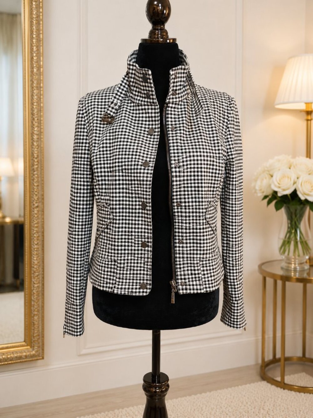 White House Black Market Black & White Gingham Fitted Jacket – Size 10